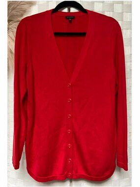 Talbots Red Button V Neck Cotton Blend Cardigan Size M